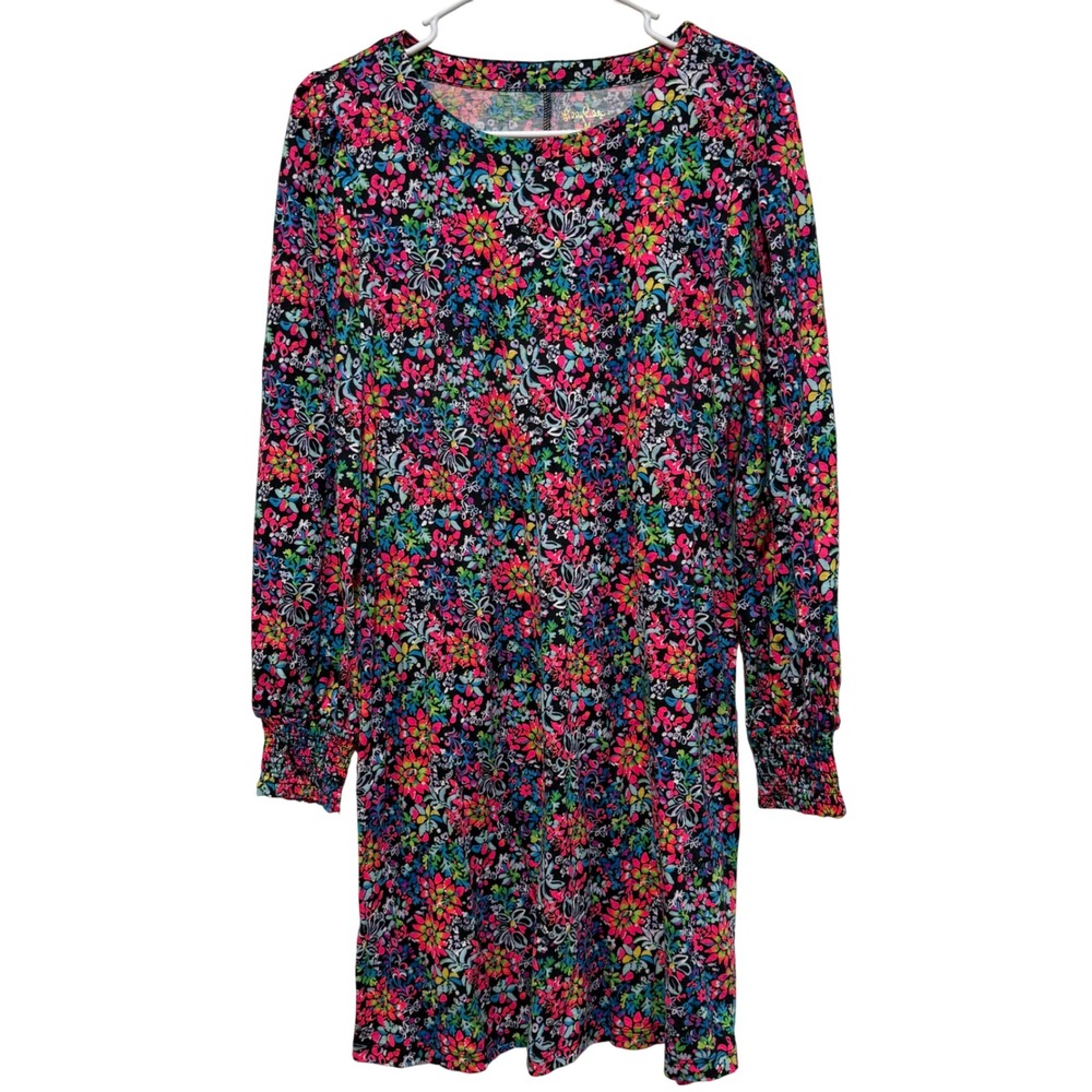 Lilly Pulitzer Diann Floral Long Sleeve Cotton Dress Medium M Feeling Fintastic‎
